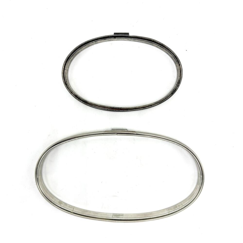 2 Vintage Oval Metal Embroidery Hoops 6x3.5” 8.5x4.5” Cork Lined Spring Tension